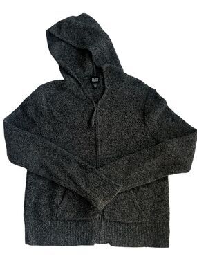 Eileen Fisher Bouclé Zip Hoodie Gray Wool Blend Quiet Luxury Sweater Sz L